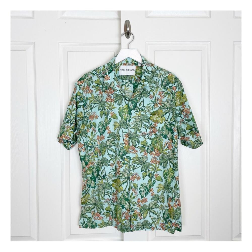 Tori Richard Tropical Floral Hawaiian Shirt Short Sleeve Cotton Poplin Sz L